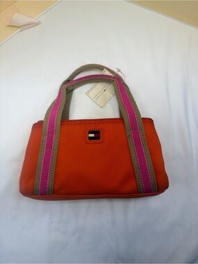 Tommy Hilfiger Orange Mini Canvas Tote with Pink-Trim Handles